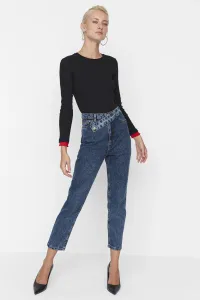 Trendyol High Waist Mom Jeans with Navy Blue Waist Detail #5054366