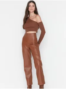 Trendyol Brown High Waist Weave Faux Leather Pants