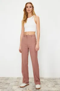 Trendyol Pale Pink Straight/Straight Fit High Waist Ribbed Stitched Woven Trousers