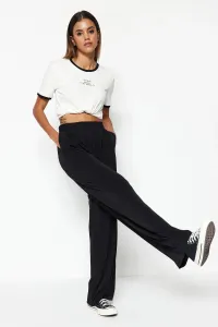 Trendyol Black Wide Leg/Relaxed Cut High Waist Stretchy Knitted Trousers