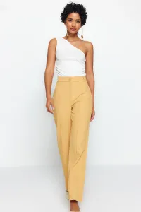 Trendyol Camel Straight/Straight Fit High Waist Ribbed Stitched Woven Trousers