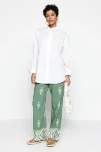 Trendyol Green Ethnic Patterned Wide Leg Woven Trousers with Elastic Back Waist #6047041