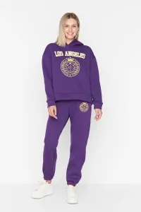 Trendyol Purple Loose Jogger Printed Knitted Sweatpants with Fleece Inside #4658461