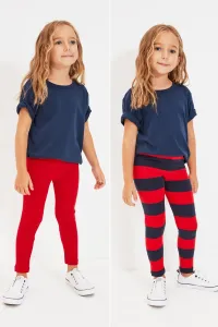Trendyol 2 Pack Girls' Red-Multicolor Striped Knitted Tights #4795635