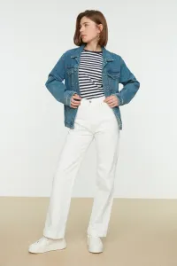 Trendyol White Straight Jeans with Frayed Leg Detail with Button Fastening #751798