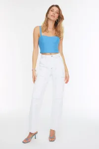 Trendyol biele džínsy so širokými nohavicami z 90. rokov s vysokým pásom a detailom prešívania