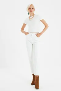Trendyol White Tie Dye detailné džínsy s vysokým pásom