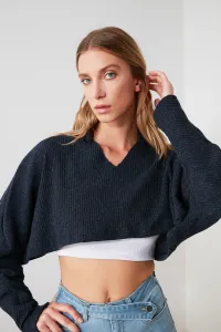 Trendyol Navy Blue Super Crop Long Sleeve Knitted Look Knitted Blouse #4174448