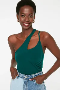 Trendyol Emerald Green One-Shoulder Draped Elastic Knitted Fitted Blouse #2809803