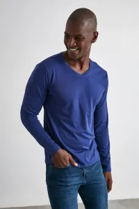 Trendyol Navy Blue Men's Regular/Regular Cut V-Neck Long Sleeve Basic T-Shirt