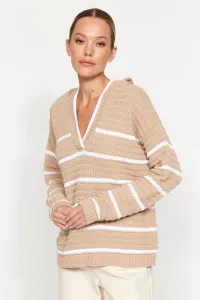 Trendyol béžová udržateľnejší pruhovaný pletený sveter
