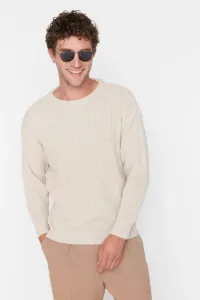 Trendyol Beige Oversize Fit Wide Fit Crew Neck Basic Knitwear Sweater
