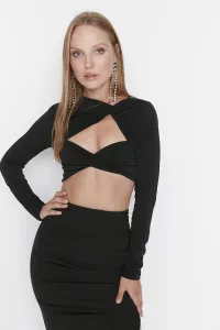 Trendyol Black Crop Lined Blouse with Window/Cut Out Detail
