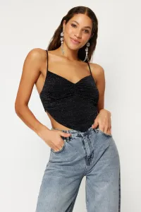 Trendyol Black Shiny Knitted Crop Blouse