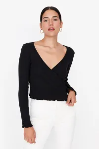 Trendyol Black Double Breasted Corduroy Knitted Blouse