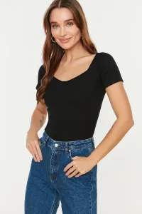 Trendyol Black Fitted Cotton Stretch Knitted Blouse