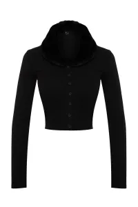 Trendyol Black Fur Detailed Corduroy Knitted Blouse