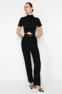 Trendyol Black High Neck Short Sleeve Draped Crop Blouse Knitted Blouse #9230303