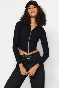 Trendyol Black Hooded Regular/Regular Fit Zipper Ribbed Elastic Knitted Sweatshirt #8534108