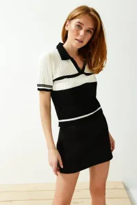 Trendyol Black Polo Collar Color Block Knitwear Sweater #9189060