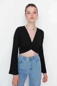 Trendyol Black Knot Detailed Wrapped/Textured Crop Knitted Blouse #776018