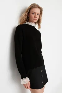 Trendyol čierny čipkovaný tylový pletený sveter