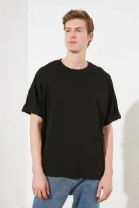 Trendyol Black Oversize/Wide Cut Text Printed Short Sleeve 100% Cotton T-Shirt