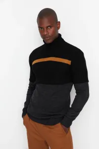 Trendyol Black Men's Slim Fit Turtleneck Line Detailed Knitwear Sweater