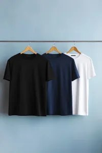 Trendyol Black-Navy Blue-White Plus Size 3-Pack Regular/Normal Fit Basic 100% Cotton T-Shirt #9359602