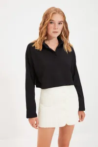Trendyol Black Thick Crop Polo Collar Knitted T-Shirt #4300541