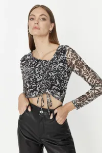 Trendyol Black Print Crop Tulle Knitted Blouse #767987