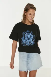 Trendyol Black Printed Boyfriend Knitted T-Shirt #737001