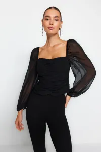 Trendyol Black Ruffle and Sleeve Detailed Woven Blouse