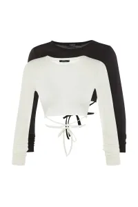 Trendyol Black-White 2 Pack Crop Knitted Blouse #4759220