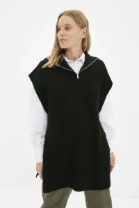 Trendyol Black Zippered Collar Tie-Up Detailed Knitwear Sweater #819867