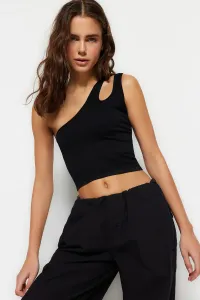 Trendyol Black Seamless Fitted One Shoulder Crop Stretchy Knitted Blouse #6001074