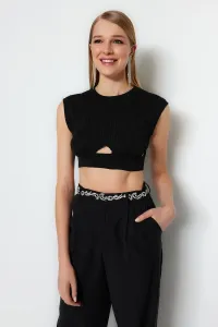 Trendyol Black Crop Knitwear Blouse with Window/Cut Out Detail
