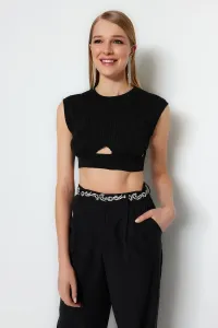 Trendyol Black Crop Sweater With Window/Cut Out Detailed Blouse