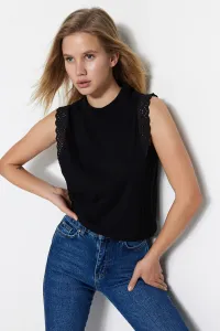 Trendyol Black Embroidered Detailed Crewneck Knitted Blouse