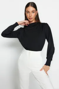 Trendyol Black Stand-Up Collar Regular Fit Gipe Detail Flexible Knitted Blouse