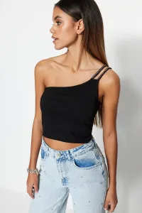 Trendyol Black Shiny Stone Detailed Knitted Blouse with One-Shoulder Strap, Fitted Crop