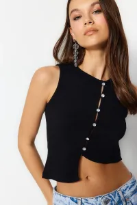 Trendyol Black Stone Detail Asymmetrical Fitted Crop Crop Knitted Blouse #5870892