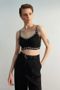 Trendyol Limited Edition Black Crop Stone Detailed Knitwear Blouse