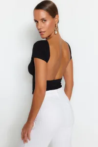 Trendyol Black Backless Crop Cotton Stretchy Knitted Blouse #5897197