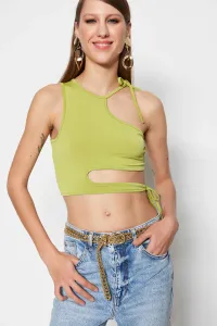 Trendyol Oil Green Crop Knitted Window/Cut Out Detailed Blouse