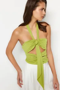 Trendyol Oil Green Crop Knitted Window/Cut Out Detail Blouse #6001879