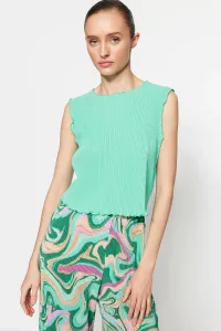 Trendyol Green Pleated Crop Knitted Blouse #5867278