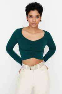 Trendyol Emerald Gathered Detailed Fitted Crop Stretch Knit Blouse