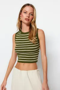 Trendyol Green Crop Striped Knitwear Blouse