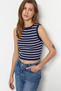 Trendyol Navy Blue Crop Striped Knitwear Blouse